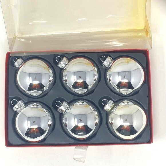 Vintage Rite Aid Glass Ball Christmas Ornaments 6 Silver Tree Decorations - Picture 1 of 5
